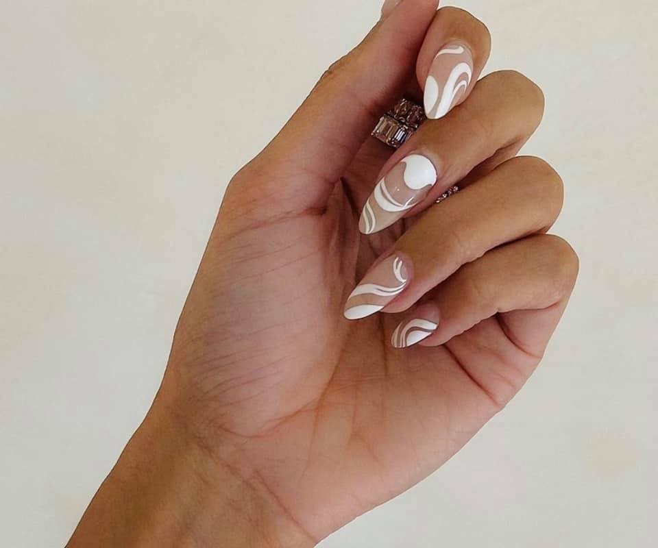 White Swirl Nails